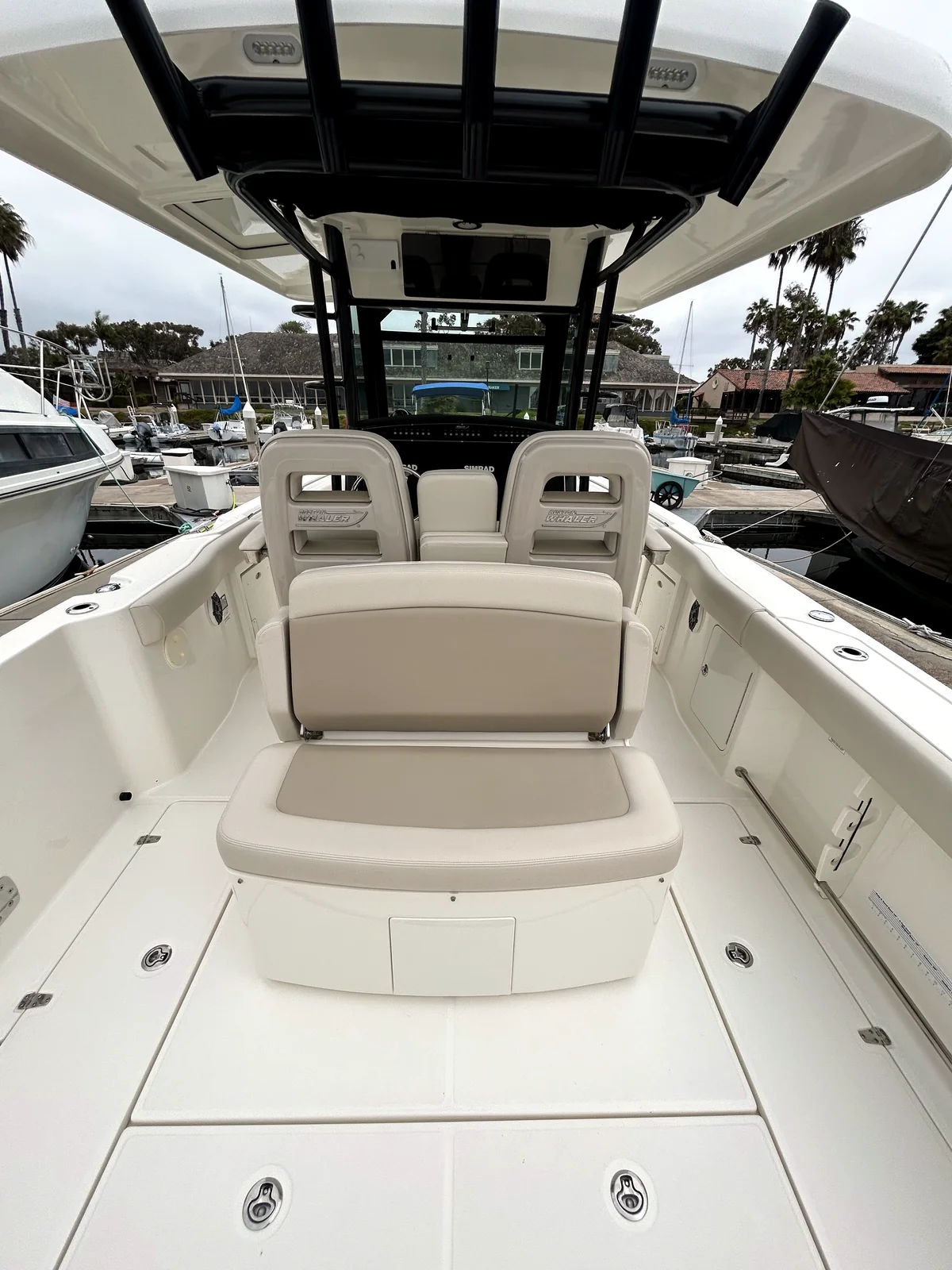 Powerboat cockpit detailed and ready at a Chicago harbor