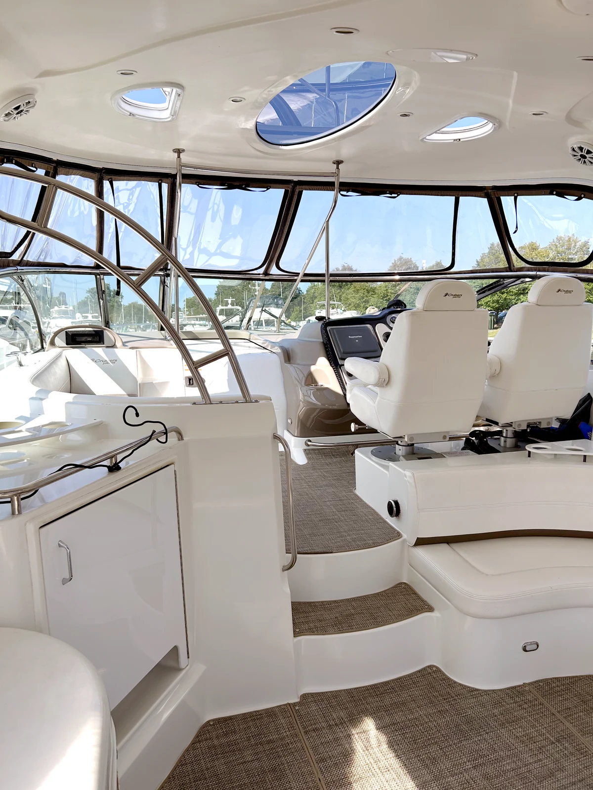 Polished yacht helm and cabin interior after a HarborSide deep clean